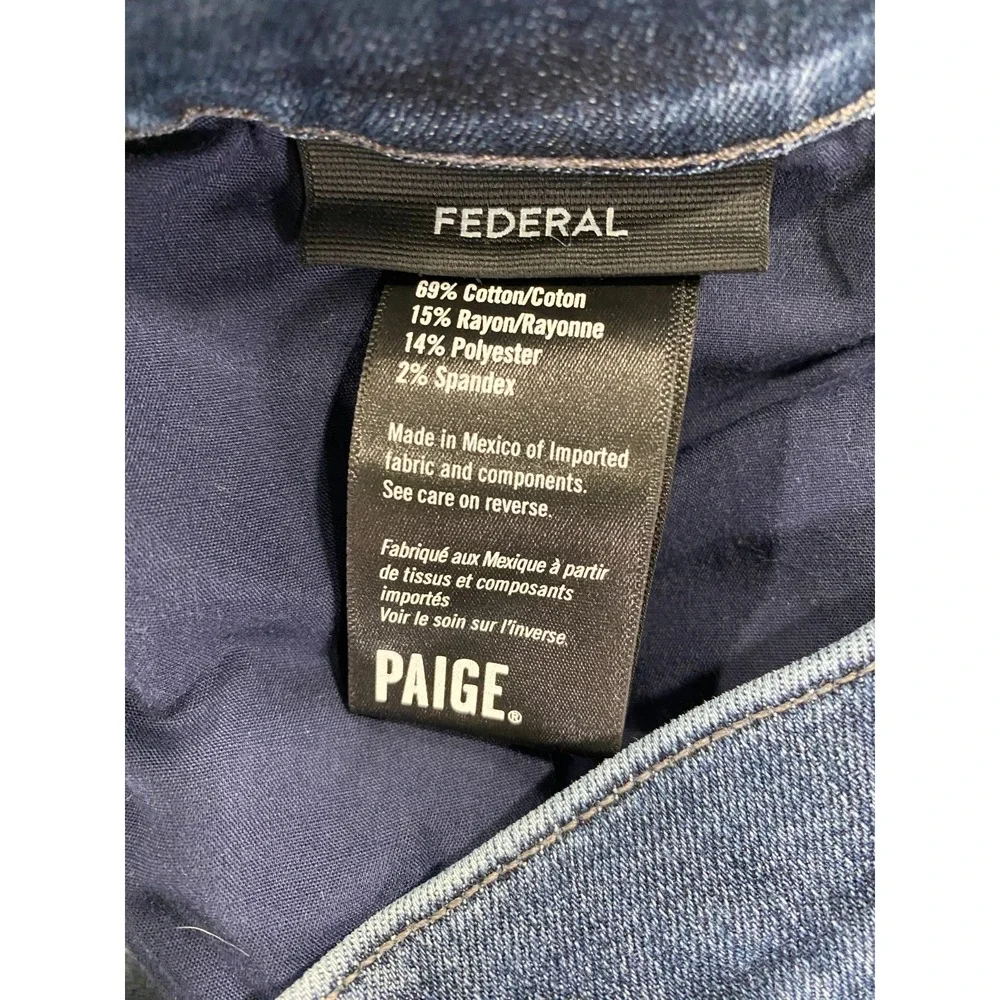 Paige Federal Jeans Mens 32x27 Blue Slim Straight Leg Denim Whiskered Stretch‎
